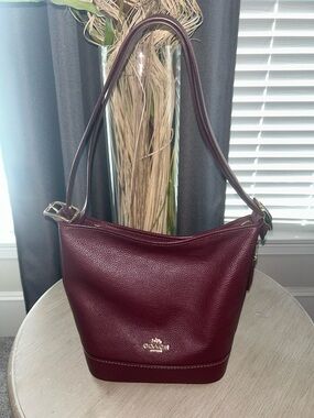 Coach Pebbled Leather Shoulder Bag in Burgundy